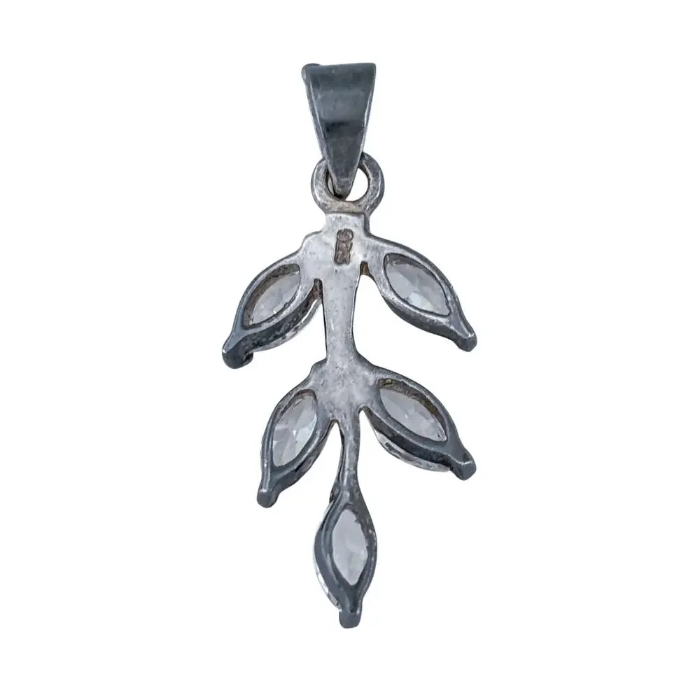 Vintage Sterling Silver 925 Cubic Zirconia Leaf Pendant
